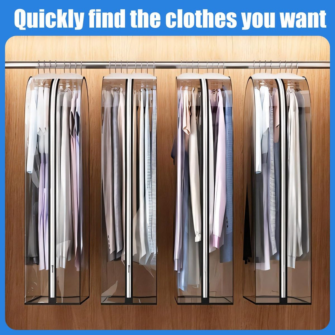 6-pack clear garment covers for dress & suit protection. Dust-proof PEVA storage bags with side zip.