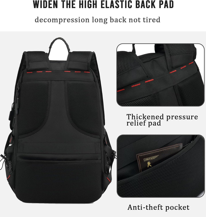 Waterproof travel backpack showcasing its separate ventilated shoe compartment & main storage area.