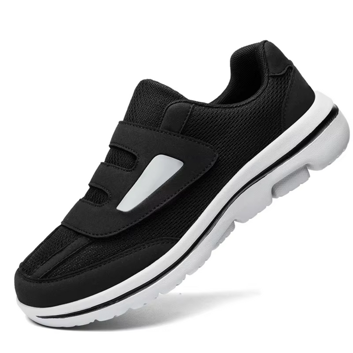 Side view of grey unisex adjustable Comfort Plus shoes. Hook and loop straps for swollen & diabetic foot comfort.