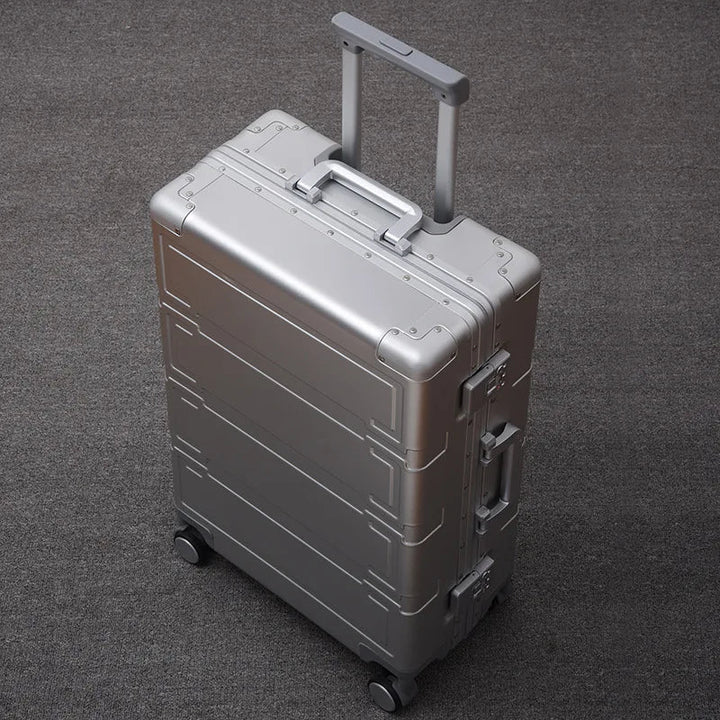 Unisex aluminum hardshell luggage with TSA lock, durable spinner wheels for secure travel.