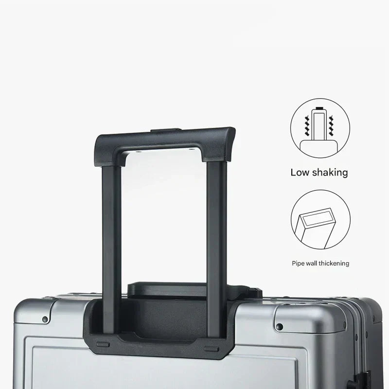Lightweight yet strong aluminum hardshell spinner luggage with secure TSA lock for easy handling.