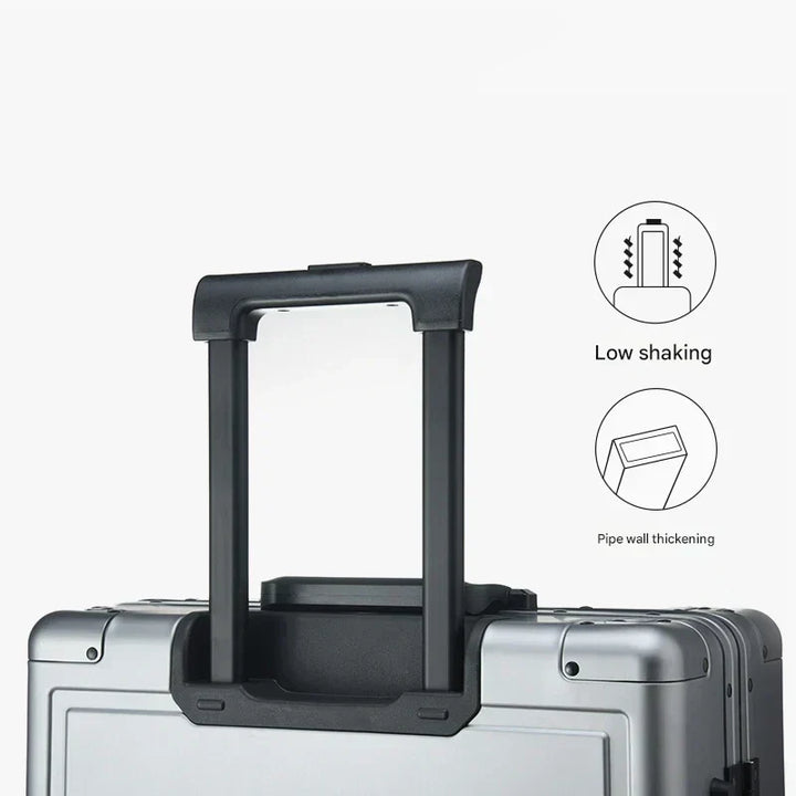 Lightweight yet strong aluminum hardshell spinner luggage with secure TSA lock for easy handling.