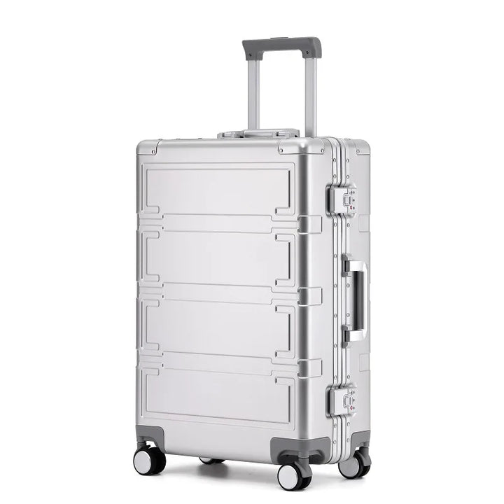 Premium unisex aluminum travel luggage, hardshell, with TSA-approved lock and spinner mobility.