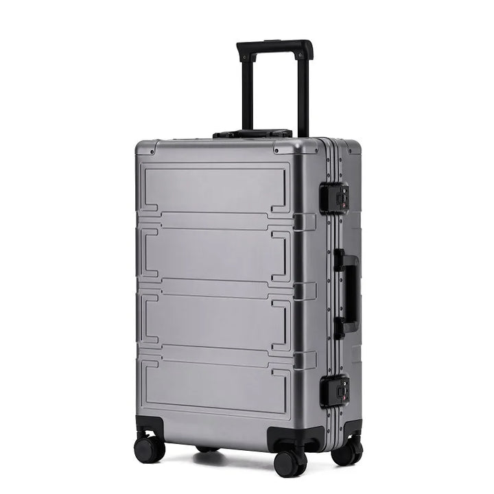 Modern unisex aluminum hardshell carry-on luggage with durable design and TSA locking system.