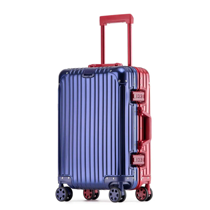 Hardshell aluminum spinner luggage with TSA lock, ideal for secure & easy travel.