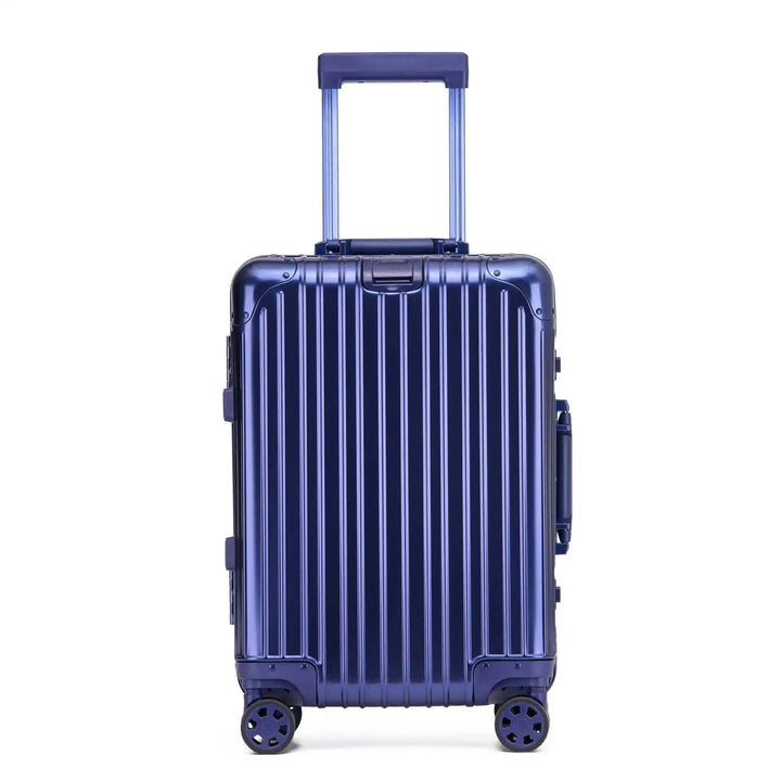 Wheeled aluminum-magnesium spinner luggage, durable & lightweight for effortless travel.