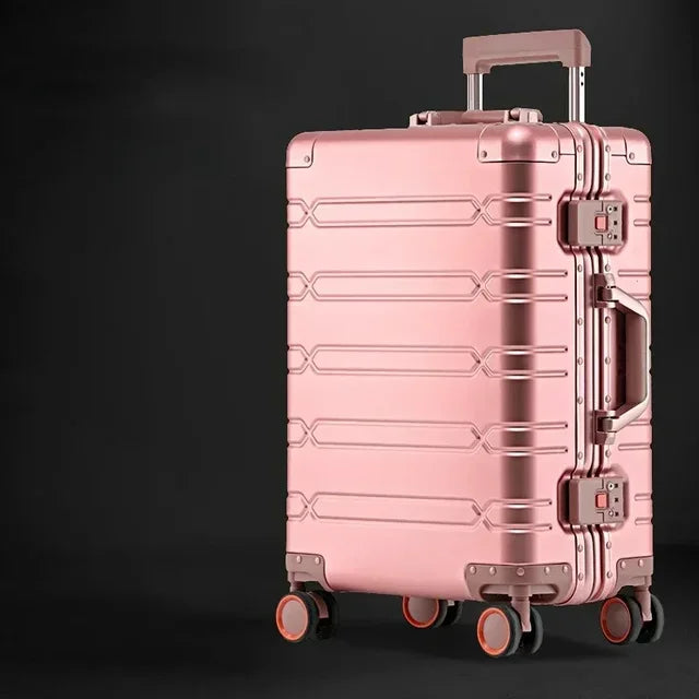 Ready for adventure: durable aluminum-magnesium travel suitcase, secure hardshell luggage for all your journeys.