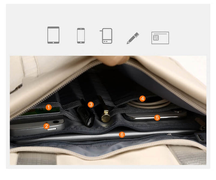 Modern unisex daypack with integrated USB charging port for devices, great for safe travel & daily use.
