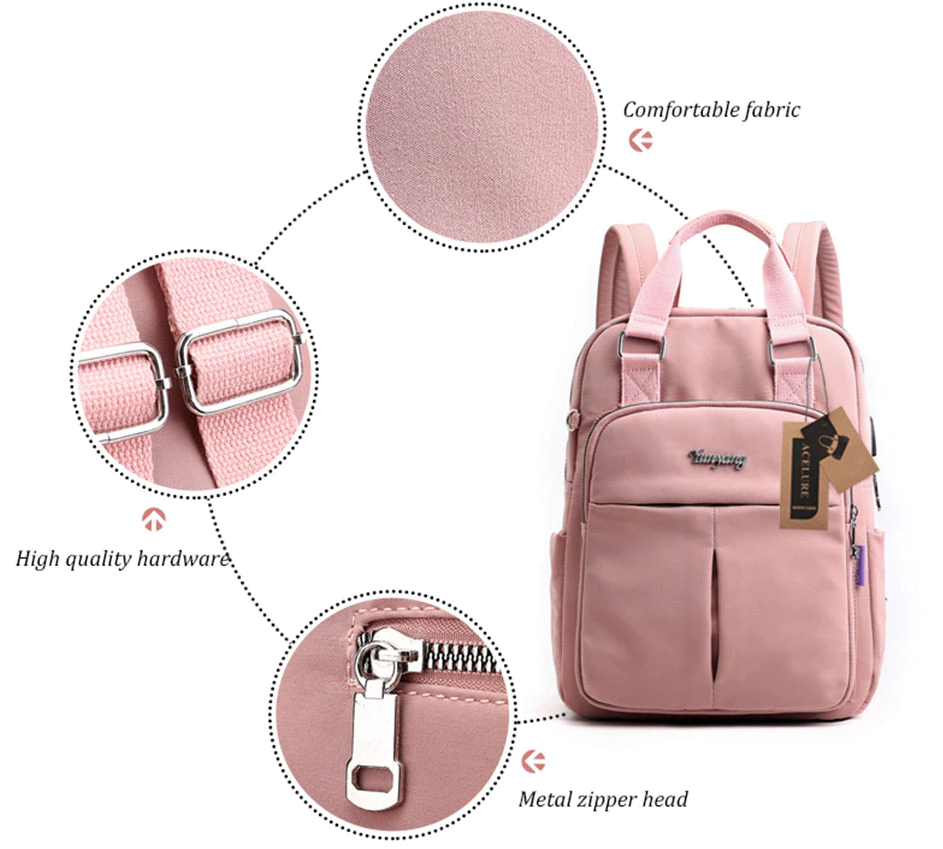 Ergonomic anti-theft backpack with padded straps. USB charging, water-resistant. Comfortable for long wear.