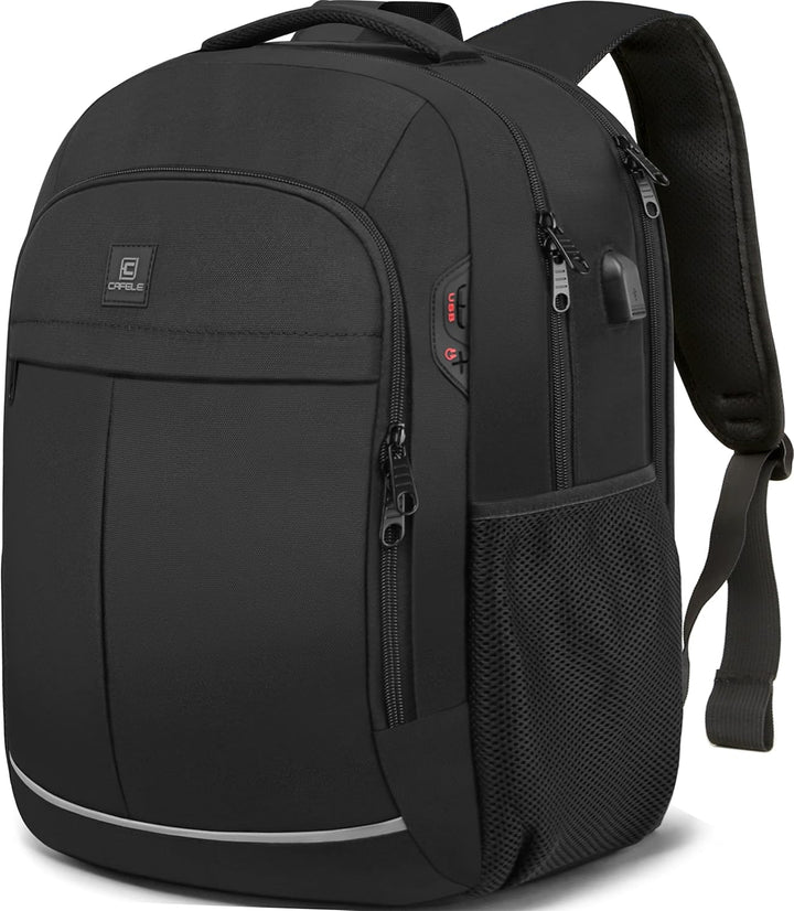 High-security anti-theft laptop backpack, water-resistant, built-in USB port for device charging.