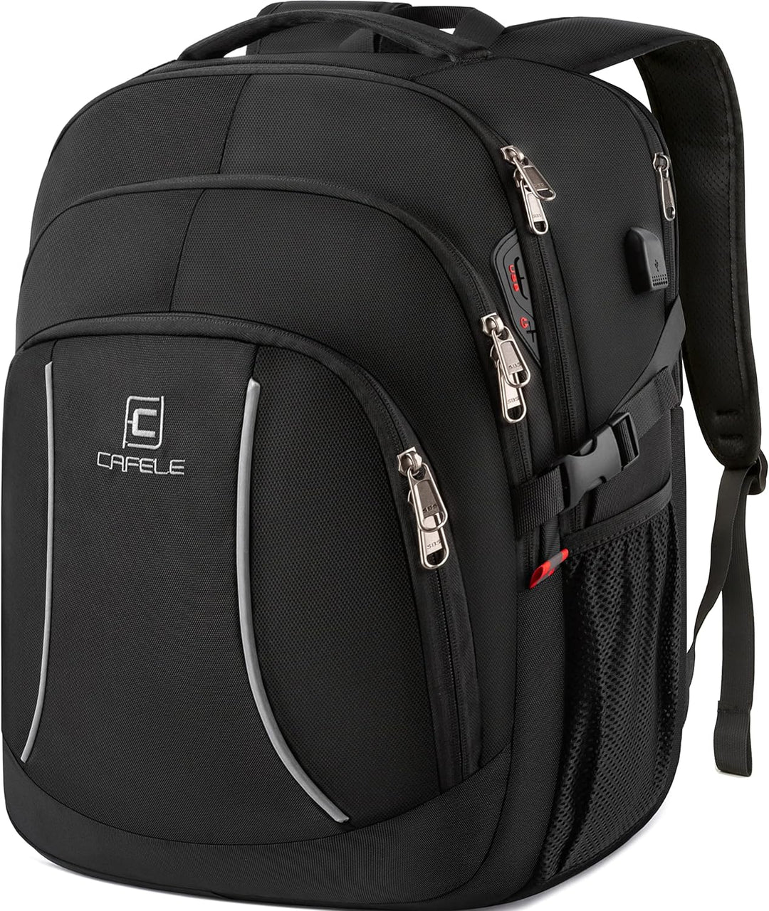 Tech-friendly anti-theft laptop backpack, water-resistant, with integrated USB charging capability.