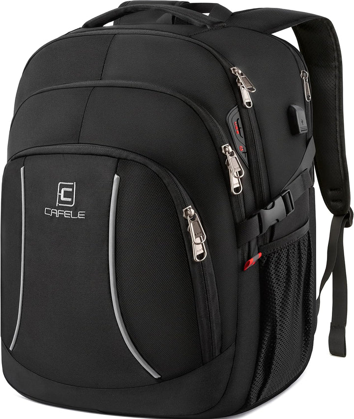 Tech-friendly anti-theft laptop backpack, water-resistant, with integrated USB charging capability.