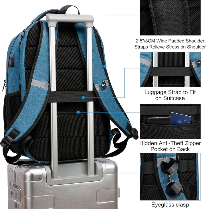 Organized anti-theft school backpack, water-resistant, USB port for charging on the go.