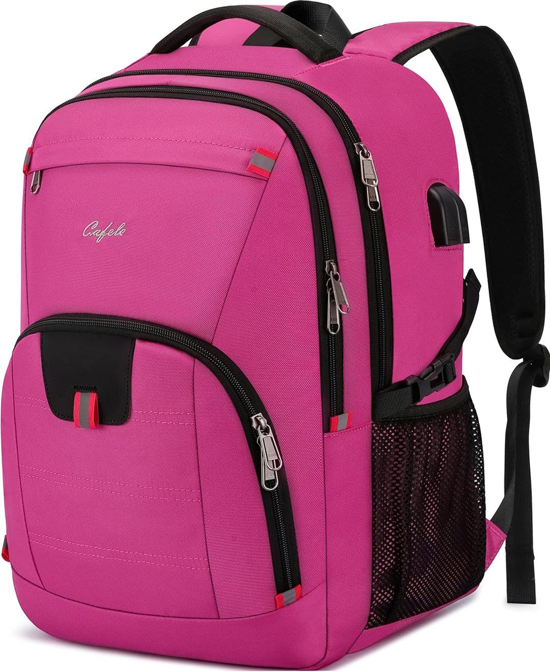 Laptop backpack with hidden zippers, anti-theft, water-resistant fabric, and an external USB port.