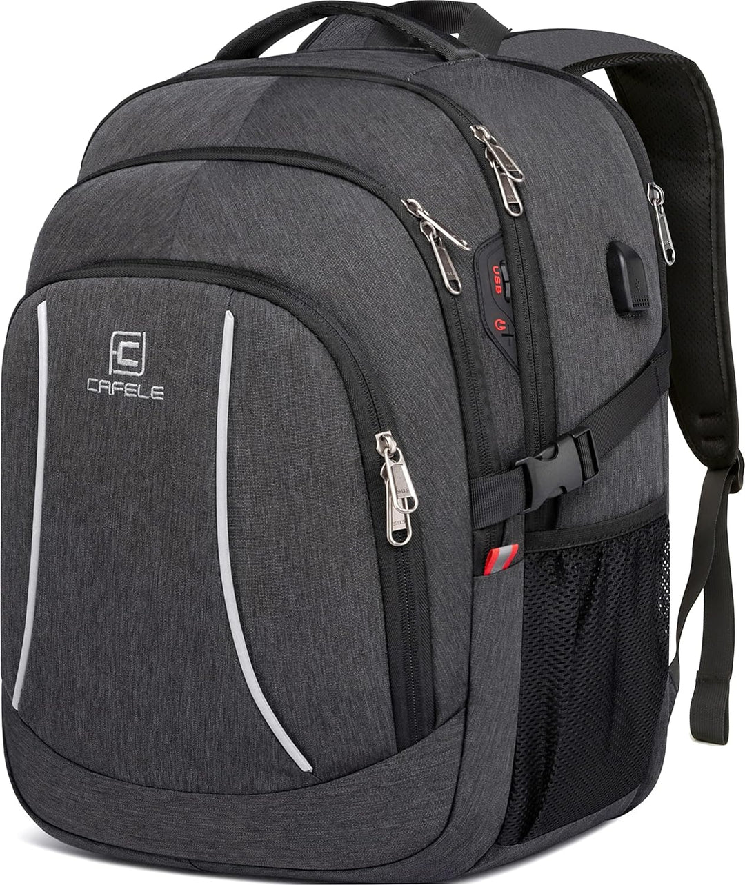 Secure & organized anti-theft laptop backpack, water-resistant, with external USB charging feature.
