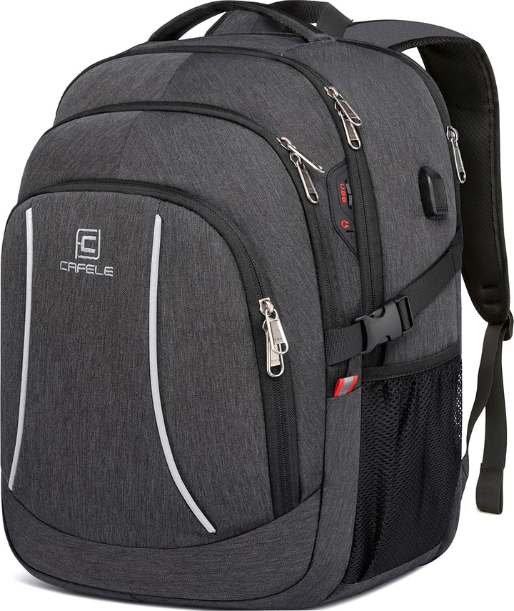 Secure & organized anti-theft laptop backpack, water-resistant, with external USB charging feature.