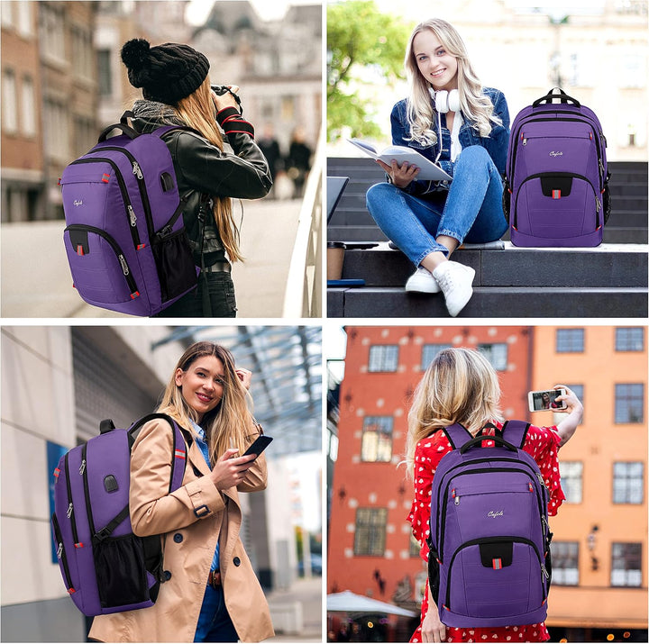 Travel-ready anti-theft backpack for laptops, water-resistant material, and convenient USB charging.