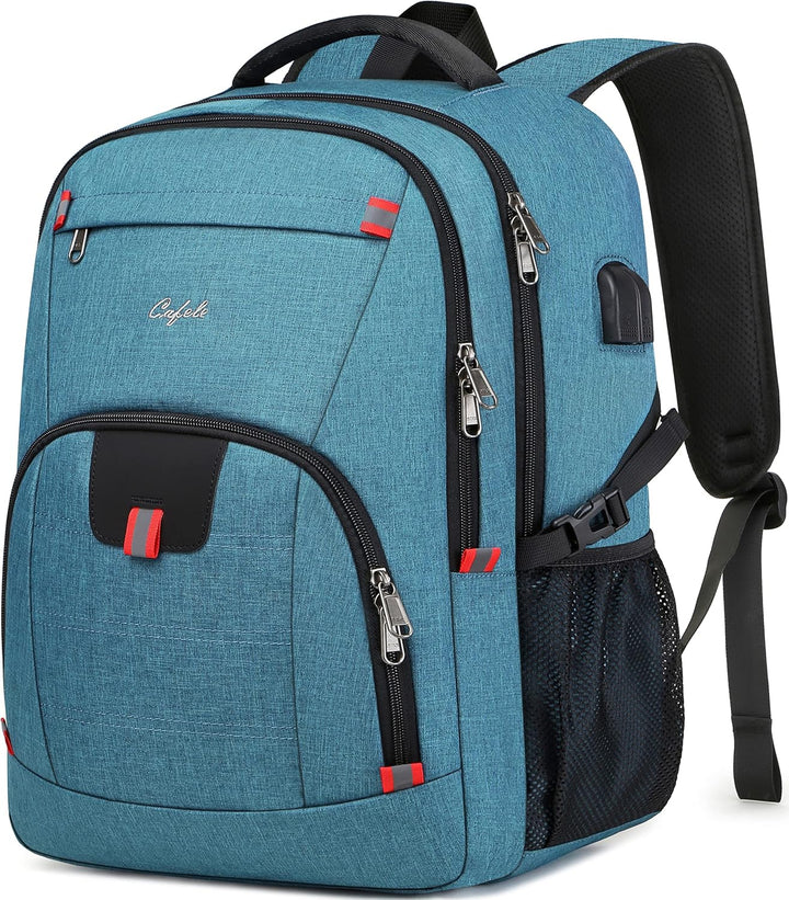 Secure school laptop backpack, anti-theft features, water-resistant, with built-in USB charger.