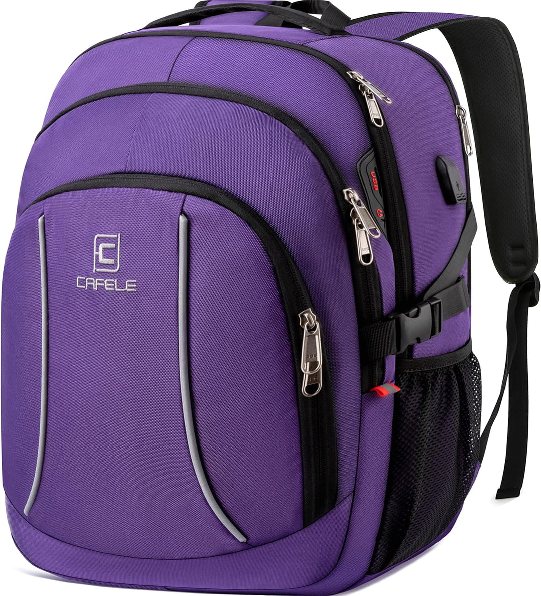 Spacious anti-theft laptop backpack for travel, water-resistant, with USB port for all tech gear.