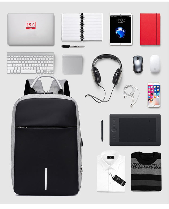 Organized anti-theft backpack with padded laptop compartment, hidden zippers & USB charging.