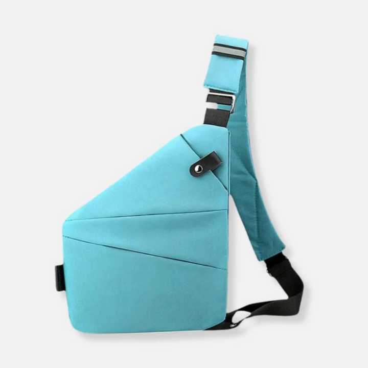 Side profile of the black lightweight Unisex Anti-Theft Crossbody Bag, slim design