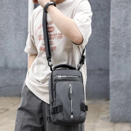 Waterproof anti-theft laptop backpack, unisex, displaying its secure back pocket for valuables