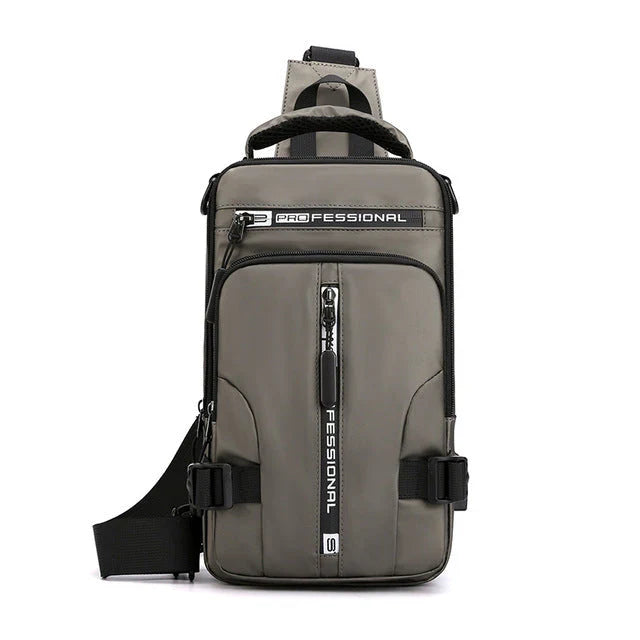 Unisex anti-theft durable backpack with a close-up of the hidden zipper and security features