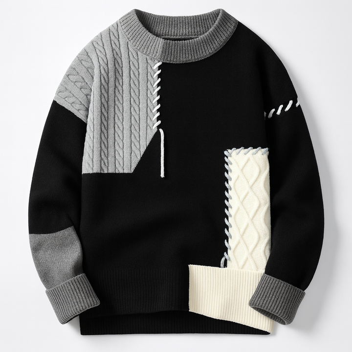Multicolored unisex Arty Patchwork Sweater, ideal for a bold and cozy street style statement.