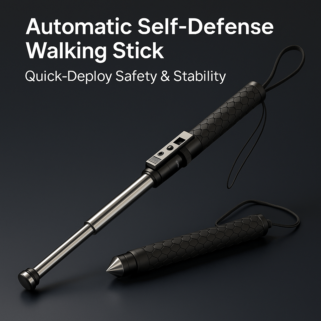 Unisex Automatic Safety Walking Cane for self-defense & balance support. Portable walking aid & outdoor hiking stick.
