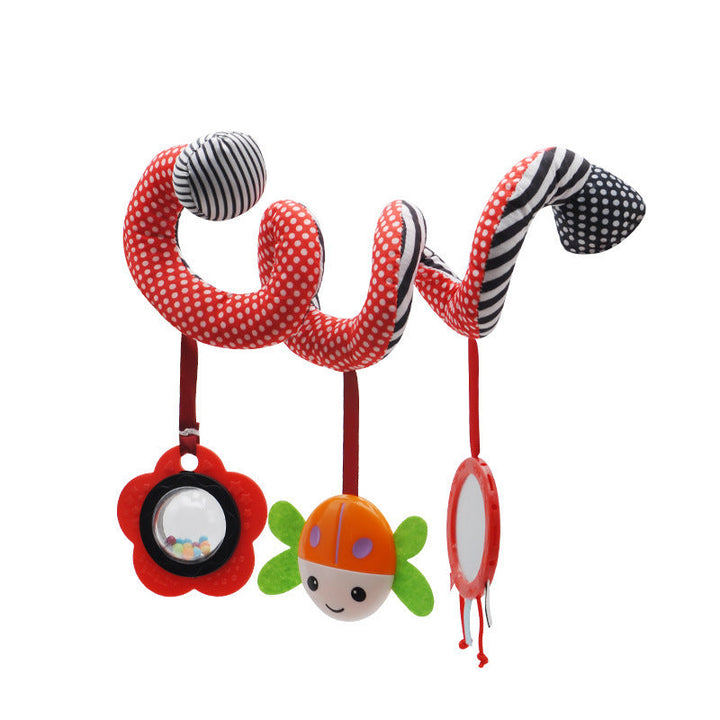 Unisex baby spiral activity rattle, plush toy for stroller, crib, and car seat sensory play.