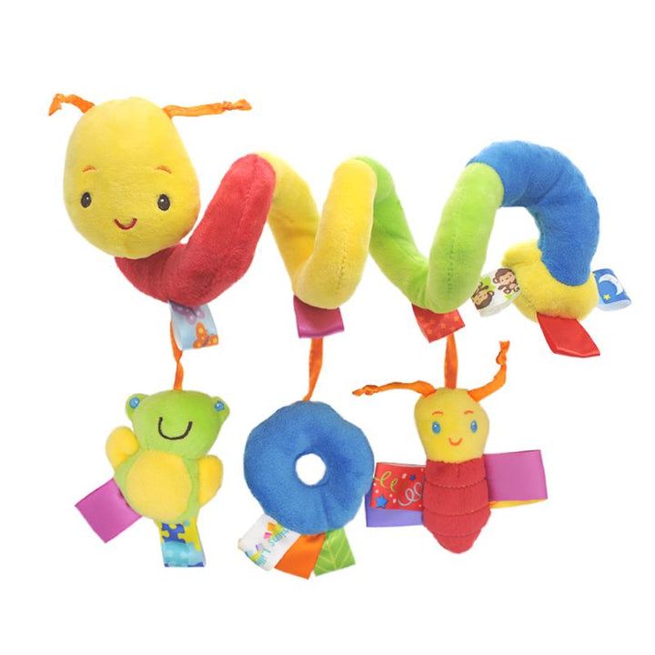 Vibrant unisex baby spiral activity rattle, plush hanging toy for sensory play & development.