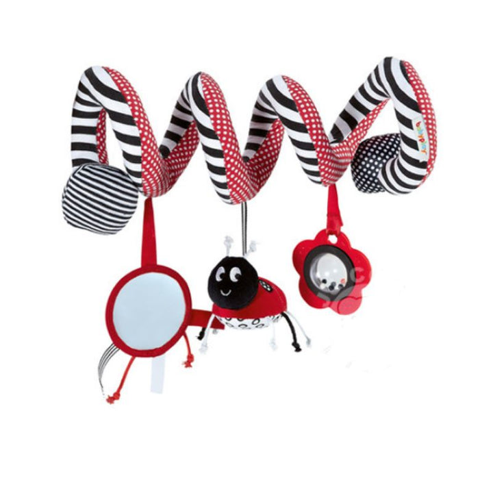 Soft plush spiral rattle with hanging toys, perfect infant gift for boys & girls, sensory play.
