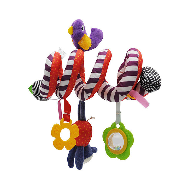 Engaging unisex baby spiral crib toy with multiple textures & rattles for sensory stimulation.