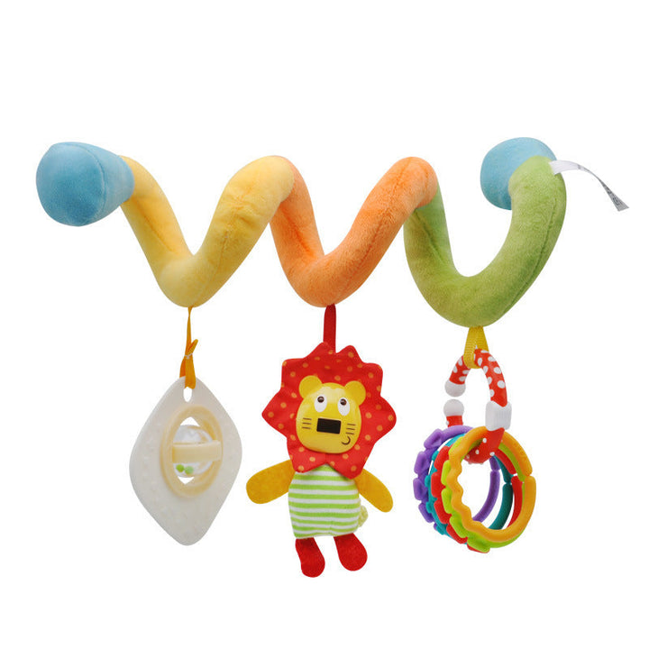 Baby's first spiral activity rattle, soft sensory toy for stroller, crib, and car seat fun.