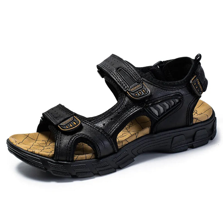 Adjustable unisex orthopedic sandals; black casual footwear with strong arch support & velcro