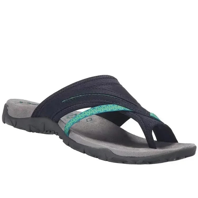 Close-up of the texture of a unisex orthopedic arch support sandal strap, quality materials