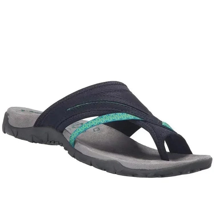Close-up of the texture of a unisex orthopedic arch support sandal strap, quality materials