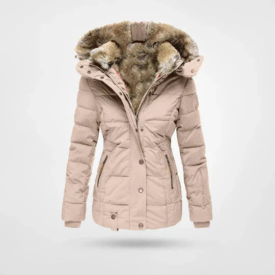 Unisex winter outerwear: water-resistant jacket with warm insulation and detachable hood.