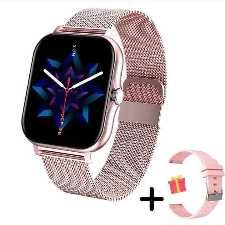 Smartwatch for men & women, featuring Bluetooth connectivity, fitness tracking, and heart rate monitor.