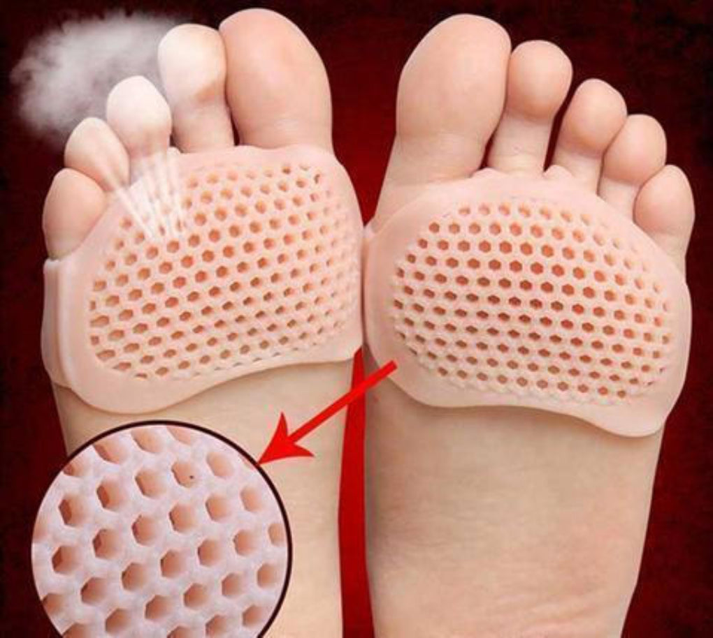 Unisex breathable gel metatarsal pads for targeted foot pain relief and cushioning at the ball of foot.
