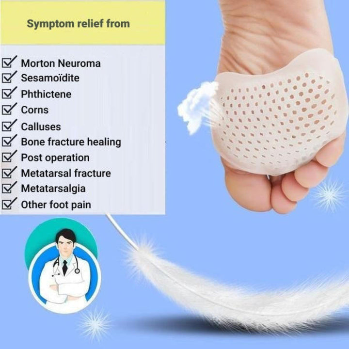 Breathable gel metatarsal pads for unisex foot pain relief, providing ultimate cushioning & comfort in shoes.