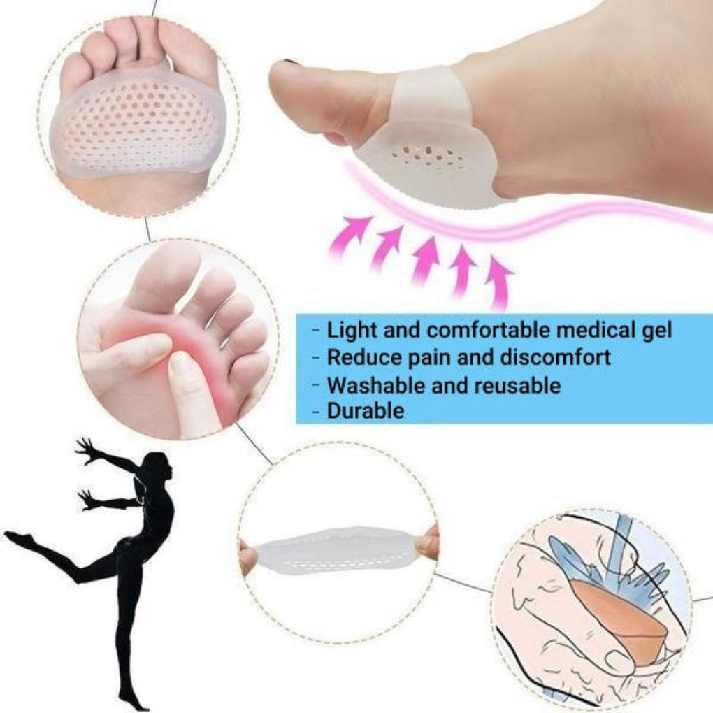 Gel metatarsal pads for ball of foot pain relief. Unisex, breathable shoe inserts for comfort and cushioning.