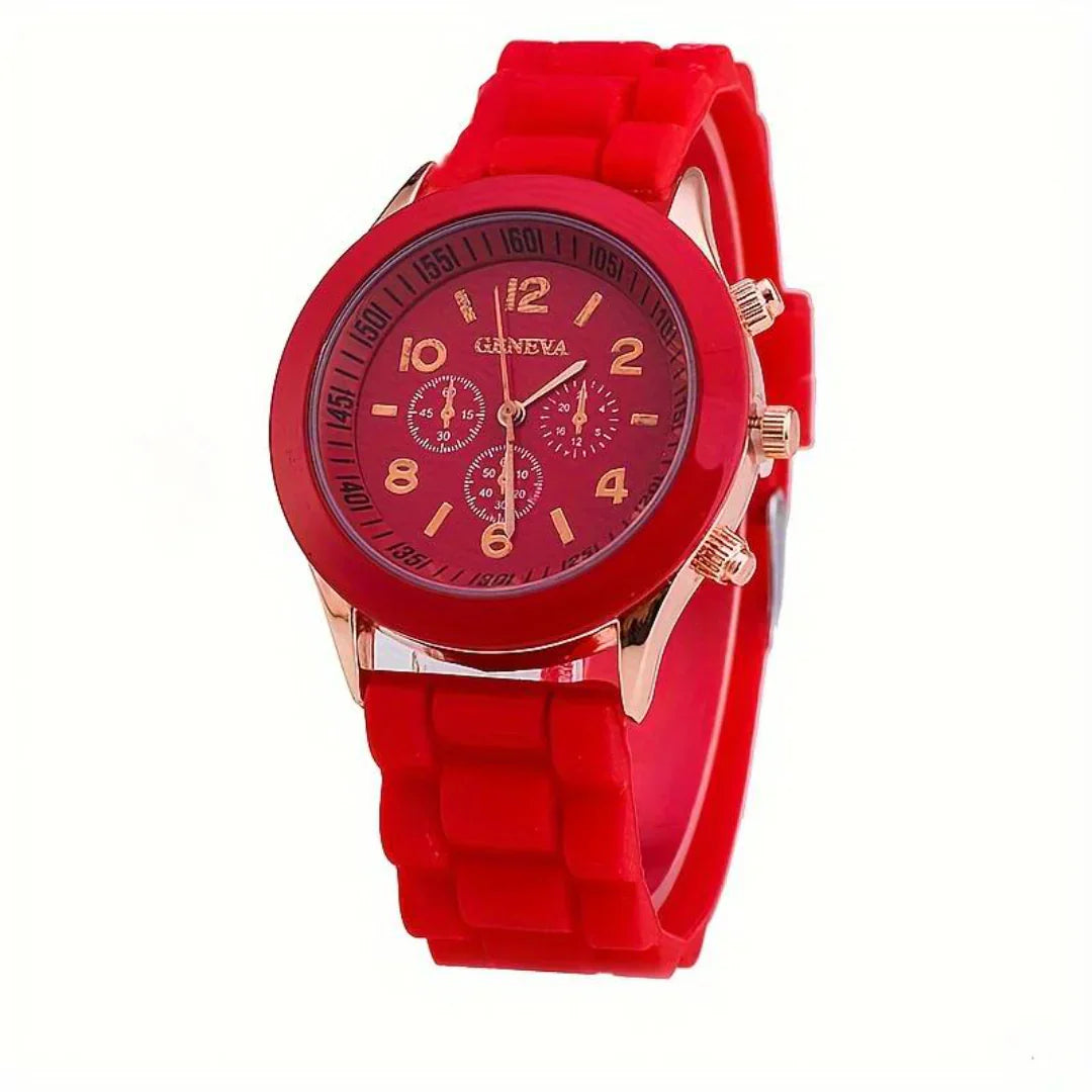 Blue silicone strap unisex quartz watch, a vibrant and comfortable everyday fashion accessory.