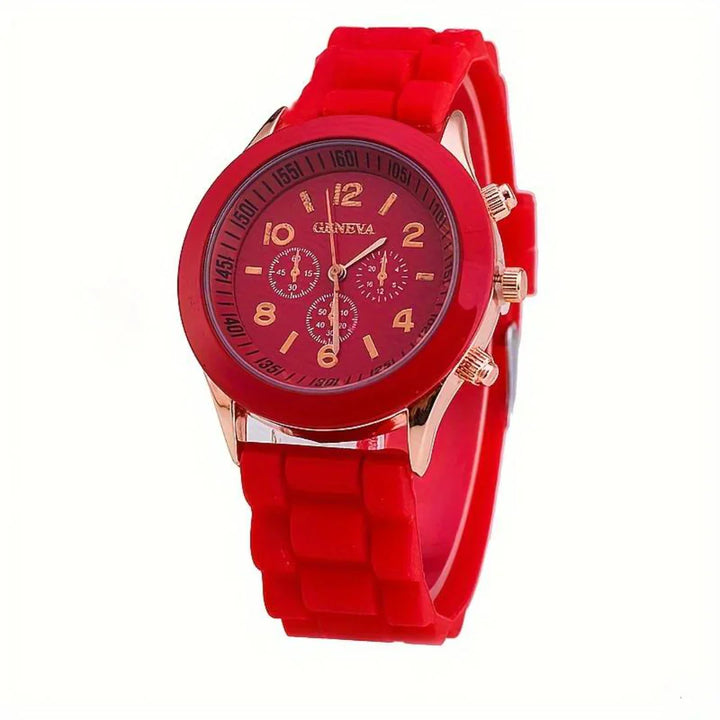 Blue silicone strap unisex quartz watch, a vibrant and comfortable everyday fashion accessory.