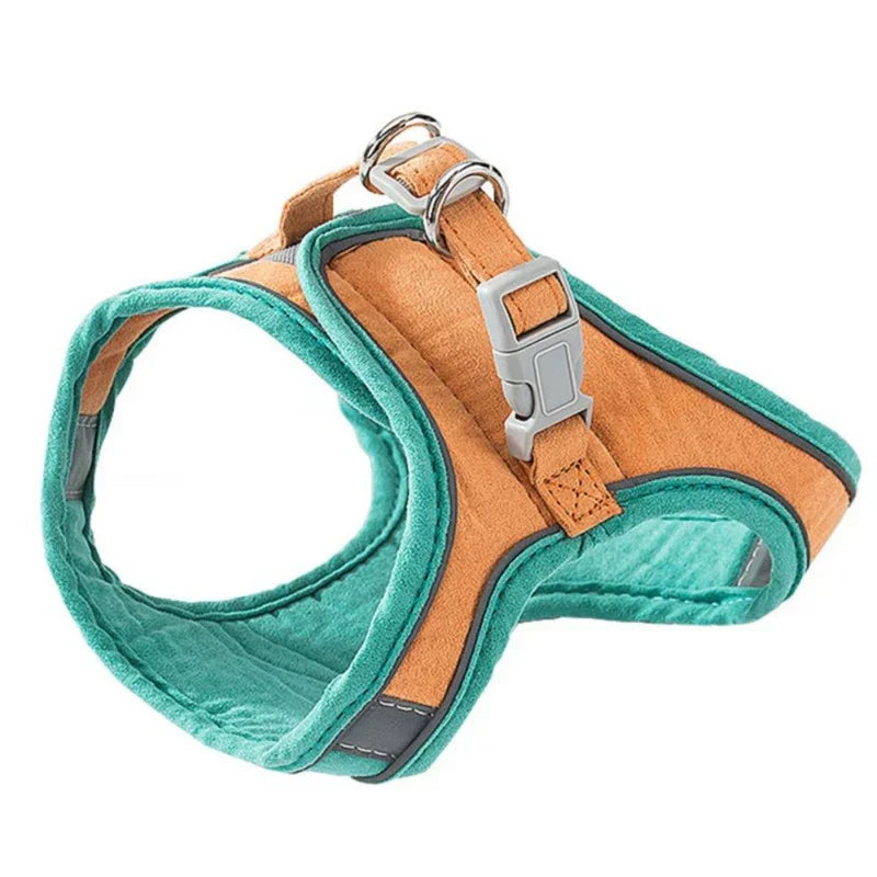 Detail of the breathable fabric on a comfortable feline accessory harness for ventilation.