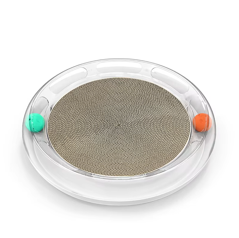 Engaging cat scratching board with play balls provides endless interactive fun and vital claw care for pets.