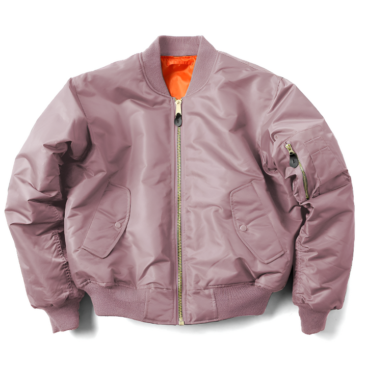 Unisex bomber jacket worn by a model, showcasing its lightweight design and casual fit for all seasons.