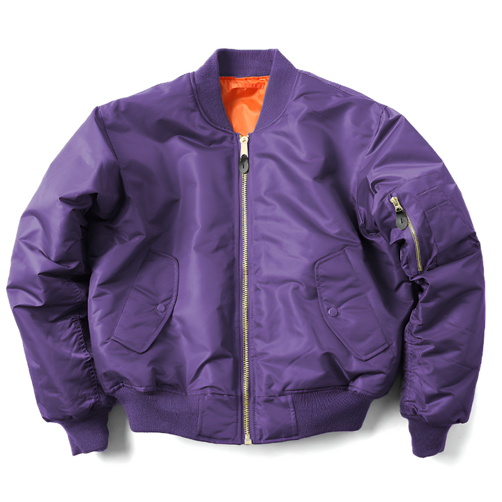 Fashionable unisex bomber jacket in a classic cut, great for layering, wind resistant for changing weather.