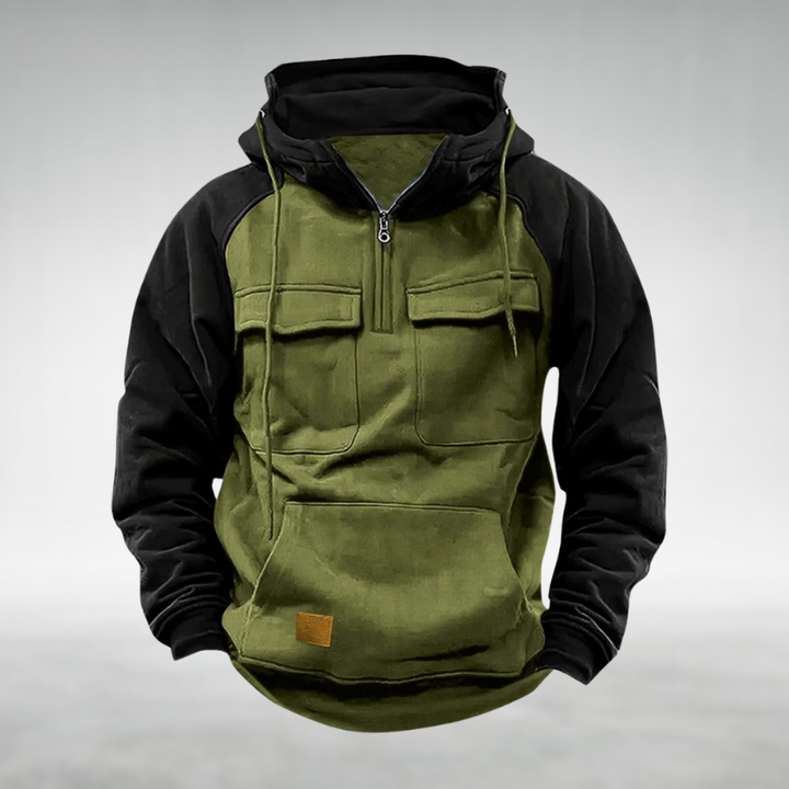Multifunctional unisex winter hoodie in color block design, perfect for warmth