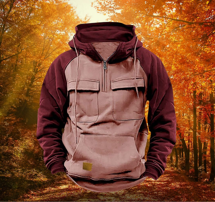 Casual unisex winter hoodie featuring a stylish color block pattern and cozy hood